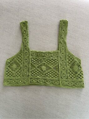Zara Olive Green Crochet Tank Crop Top